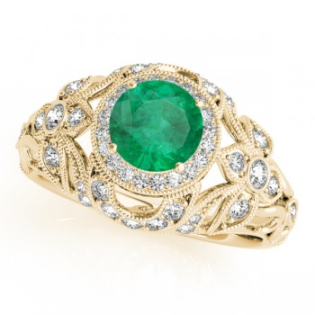 Edwardian Emerald & Diamond Halo Engagement Ring 18k Y Gold (1.18ct)