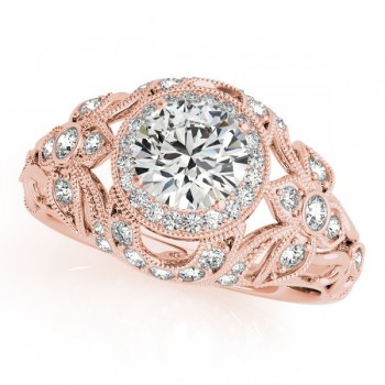 Edwardian Lab Grown Diamond Halo Engagement Ring Floral 14k Rose Gold 1.20ct