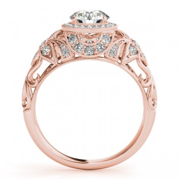 Edwardian Lab Grown Diamond Halo Engagement Ring Floral 14k Rose Gold 1.20ct