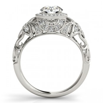 Edwardian Lab Grown Diamond Halo Engagement Ring Floral 14k White Gold 1.20ct