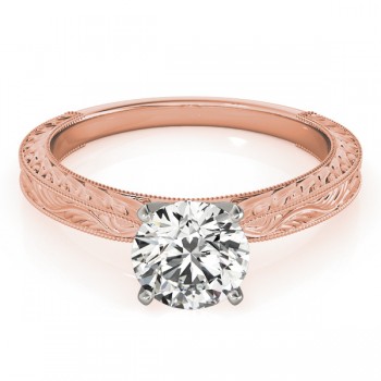 Floral Solitaire Engagement Ring 14k Rose Gold