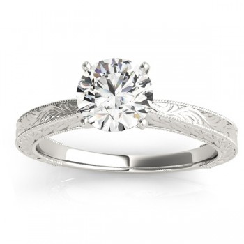 Floral Solitaire Engagement Ring 14k White Gold