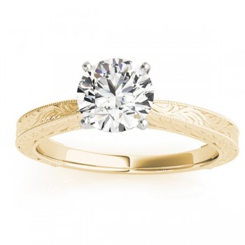 Floral Solitaire Engagement Ring 14k Yellow Gold