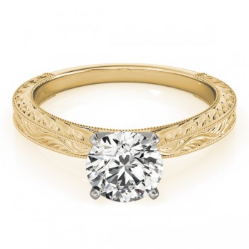 Floral Solitaire Engagement Ring 14k Yellow Gold