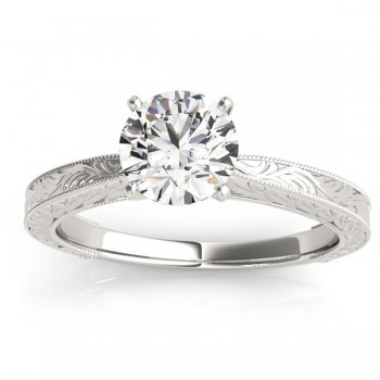 Floral Solitaire Engagement Ring 18k White Gold