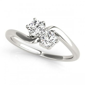 Diamond Solitaire Two Stone Ring 14k White Gold (0.50ct)