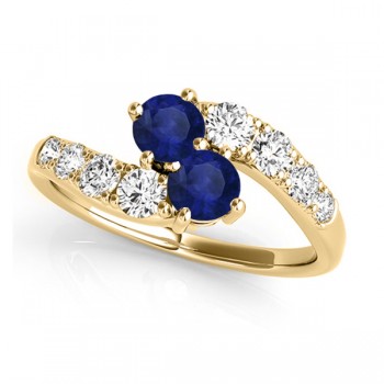 Blue Sapphire & Diamond Contoured Two Stone Ring 18k Yellow Gold (2.00ct)