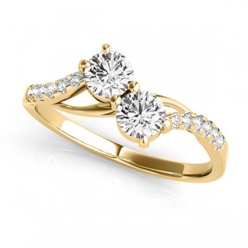 Curved Two Stone Diamond Ring with Accents 14k Yellow Gold (0.36ct)