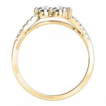 Curved Two Stone Diamond Ring with Accents 14k Yellow Gold (0.36ct)