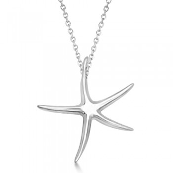 Thin Starfish Pendant Necklace Sterling Silver