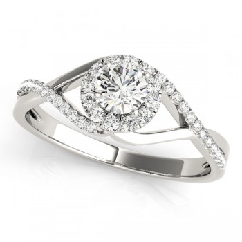 Diamond Halo Twisted Shank Engagement Ring 18k White Gold (0.41ct)