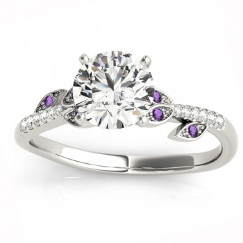 Amethyst & Diamond Vine Leaf Engagement Ring 14K White Gold (0.10ct)