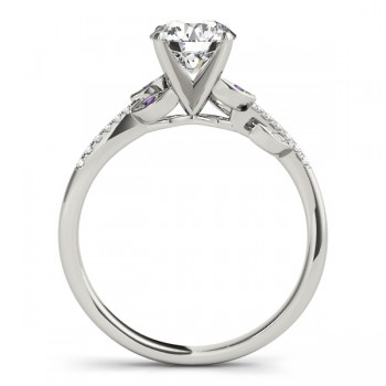 Amethyst & Diamond Vine Leaf Engagement Ring 14K White Gold (0.10ct)