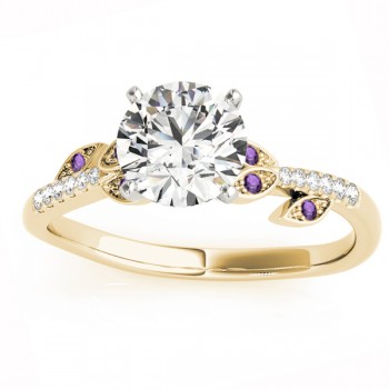 Amethyst & Diamond Vine Leaf Engagement Ring Setting 14K Yellow Gold (0.10ct)
