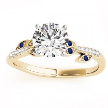 Blue Sapphire & Diamond Vine Leaf Engagement Ring Setting 14K Yellow Gold (0.10ct)