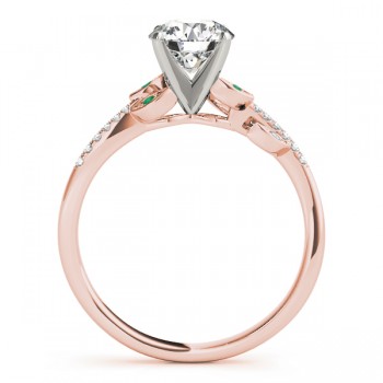 Emerald & Diamond Vine Leaf Engagement Ring Setting 14K Rose Gold (0.10ct)