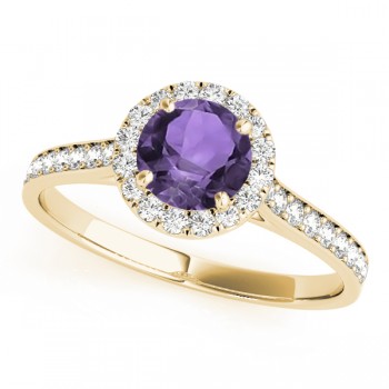 Lab Grown Diamond Halo Lab Amethyst Engagement Ring 14k Yellow Gold (1.29ct)