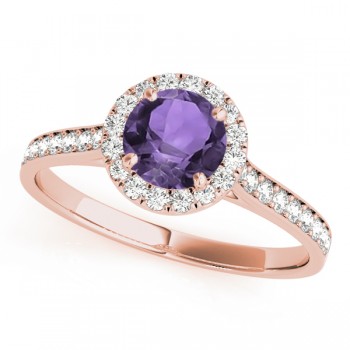 Lab Grown Diamond Halo Lab Amethyst Engagement Ring 18k Rose Gold (1.29ct)