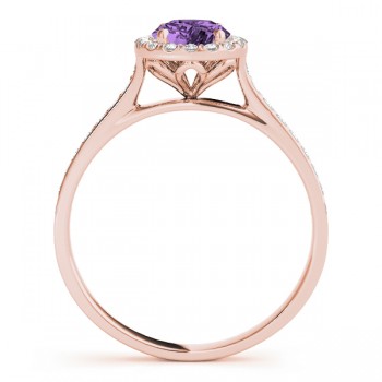 Lab Grown Diamond Halo Lab Amethyst Engagement Ring 18k Rose Gold (1.29ct)