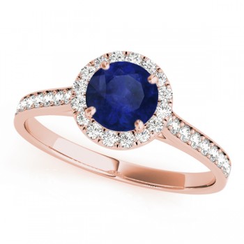 Lab Grown Diamond Halo Lab Blue Sapphire Engagement Ring 14k Rose Gold (1.29ct)