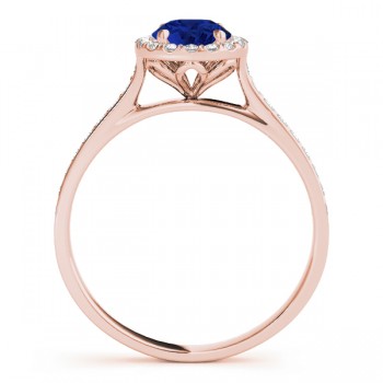 Diamond Halo Blue Sapphire Engagement Ring 14k Rose Gold (1.29ct)