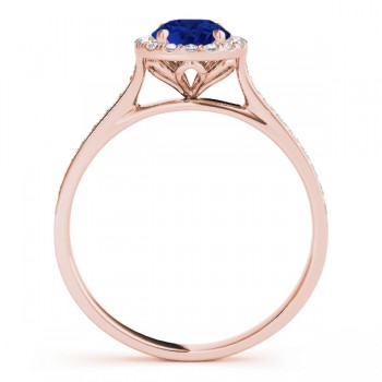 Lab Grown Diamond Halo Lab Blue Sapphire Engagement Ring 18k Rose Gold (1.29ct)