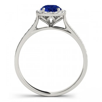 Lab Grown Diamond Halo Lab Blue Sapphire Engagement Ring 18k White Gold (1.29ct)
