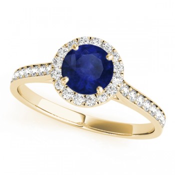 Lab Grown Diamond Halo Lab Blue Sapphire Engagement Ring 18k Yellow Gold (1.29ct)