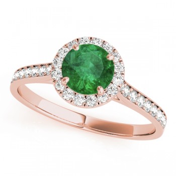 Diamond Halo Emerald Engagement Ring 14k Rose Gold (1.29ct)