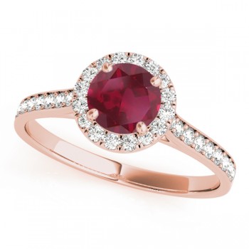 Lab Grown Diamond Halo Lab Ruby Engagement Ring 14k Rose Gold (1.29ct)