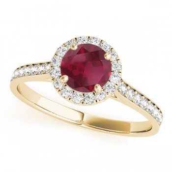 Lab Grown Diamond Halo Lab Ruby Engagement Ring 14k Yellow Gold (1.29ct)