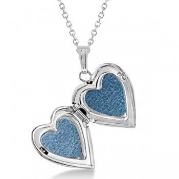 Petite Heart Photo Locket w/ Diamond Accent Women 14k White Gold .01ct