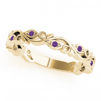 Amethyst Leaf Fashion Ring Wedding Band 14k Yellow Gold (0.05ct)