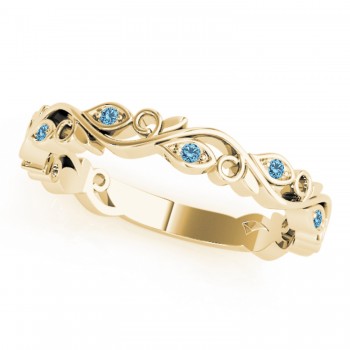 Blue Topaz Leaf Fashion Ring Wedding Band 14k Yellow Gold (0.05ct)