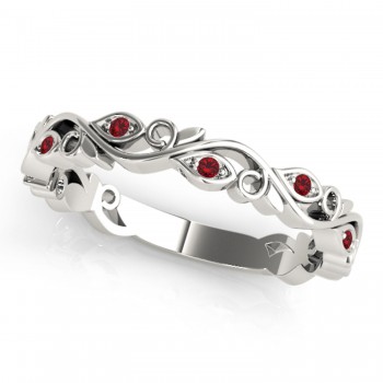 Ruby Leaf Fashion Ring Wedding Band 14k White Gold (0.05ct)