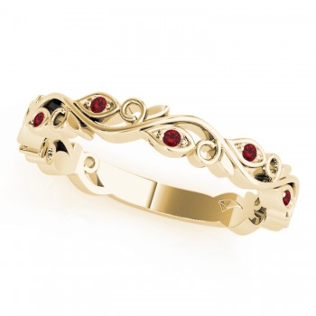 Ruby Leaf Fashion Ring Wedding Band 14k Yellow Gold (0.05ct)