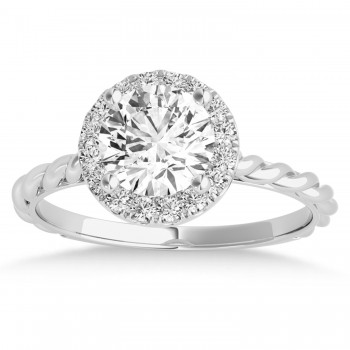 Diamond Halo Twisted Rope Engagement Ring in 14k White Gold (0.10ct)