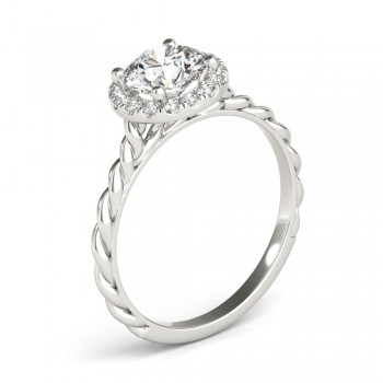 Diamond Halo Twisted Rope Engagement Ring in 14k White Gold (0.10ct)