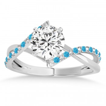 Diamond & Blue Topaz Bypass Semi-Mount Ring in 14k White Gold (0.14ct)