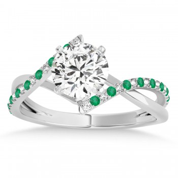 Diamond & Emerald Bypass Semi-Mount Ring in 14k White Gold (0.14ct)