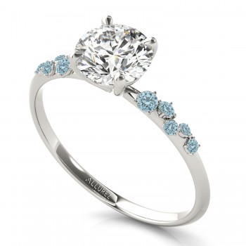 Scattered Lab Aquamarine Engagement Ring 14K White Gold (0.13ct)