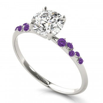 Scattered Lab Amethyst Engagement Ring 14K White Gold (0.13ct)