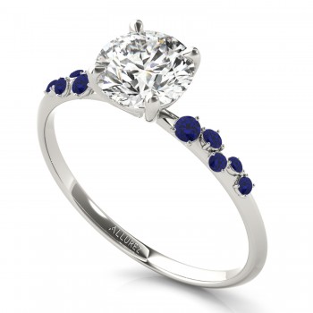 Scattered Lab Blue Sapphire Engagement Ring 14K White Gold (0.13ct)