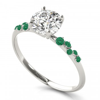 Scattered Lab Emerald Engagement Ring 14K White Gold (0.13ct)