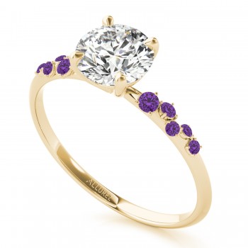 Diamond & Scattered Amethyst Engagement Ring 14K Yellow Gold (0.13ct)