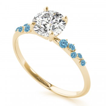 Scattered Lab Blue Topaz  Engagement Ring 14K Yellow Gold (0.13ct)