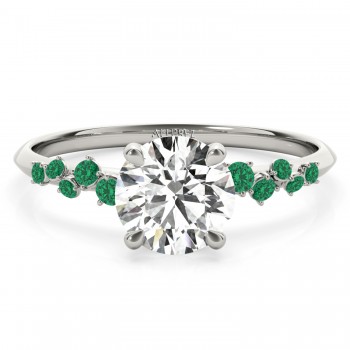 Scattered Lab Emerald Engagement Ring 18K White Gold (0.13ct)