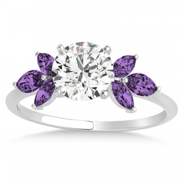 Amethyst Marquise Floral Engagement Ring 14k White Gold (0.50ct)
