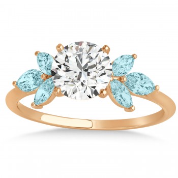 Aquamarine Marquise Floral Engagement Ring 14k Rose Gold (0.50ct)