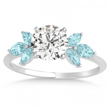 Aquamarine Marquise Floral Engagement Ring 14k White Gold (0.50ct)